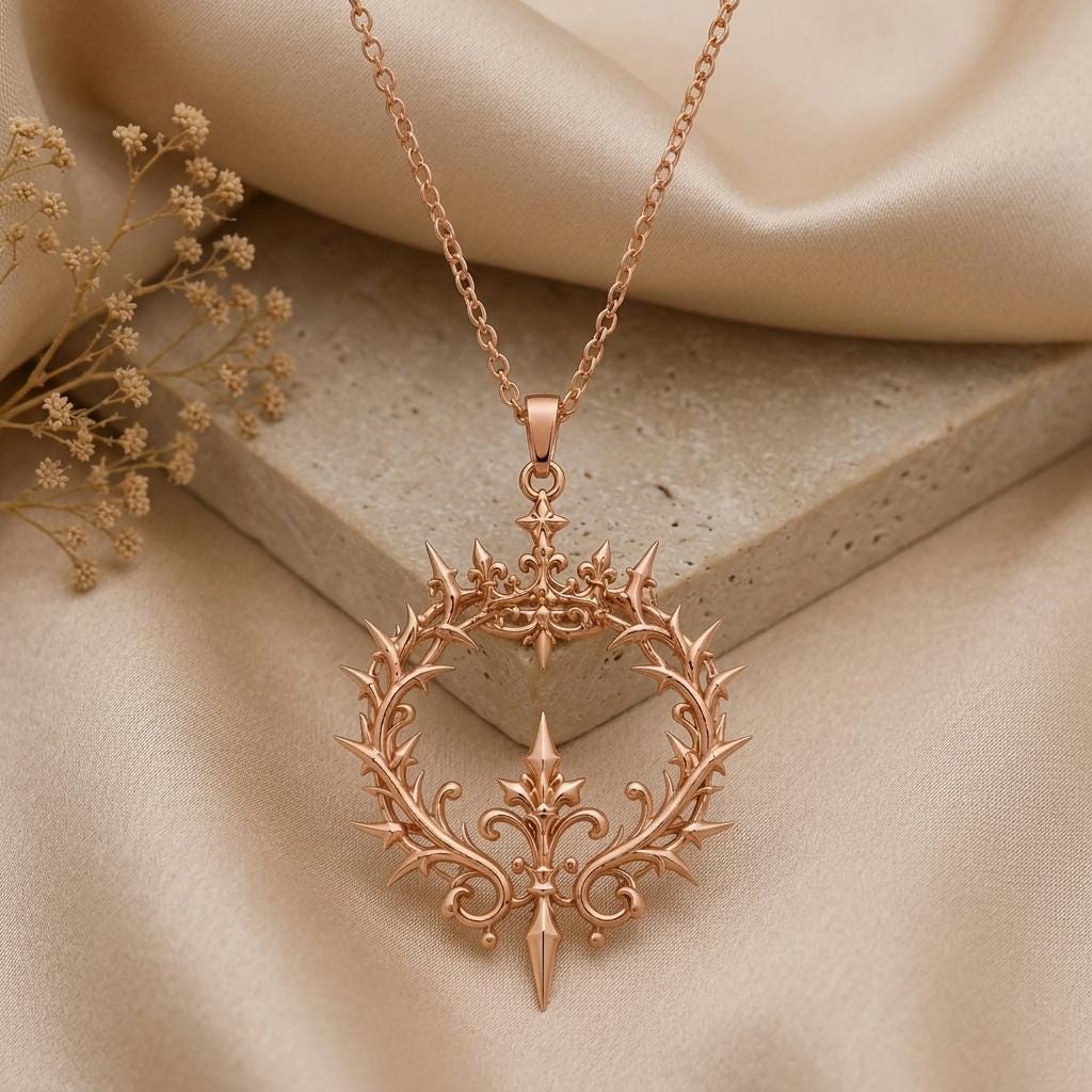 Majestic Thorn Crown Necklace | Gold Plated Sterling Silver | Regal Gothic Fantasy Jewelry | Empowerment Statement Gift