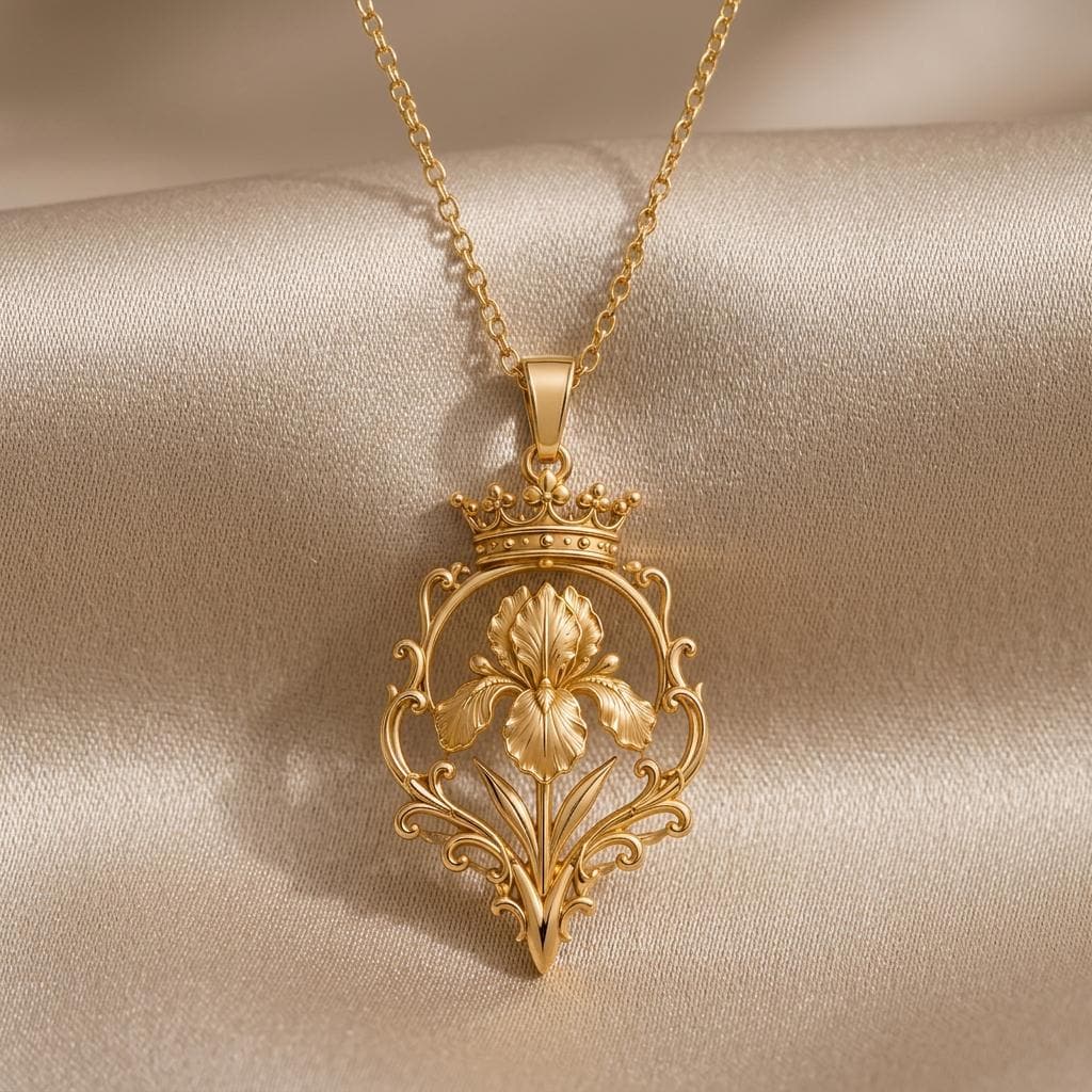 Noble Iris Throne Necklace | 925 Sterling Silver | Regal Floral Design | Meaningful Gift for Her