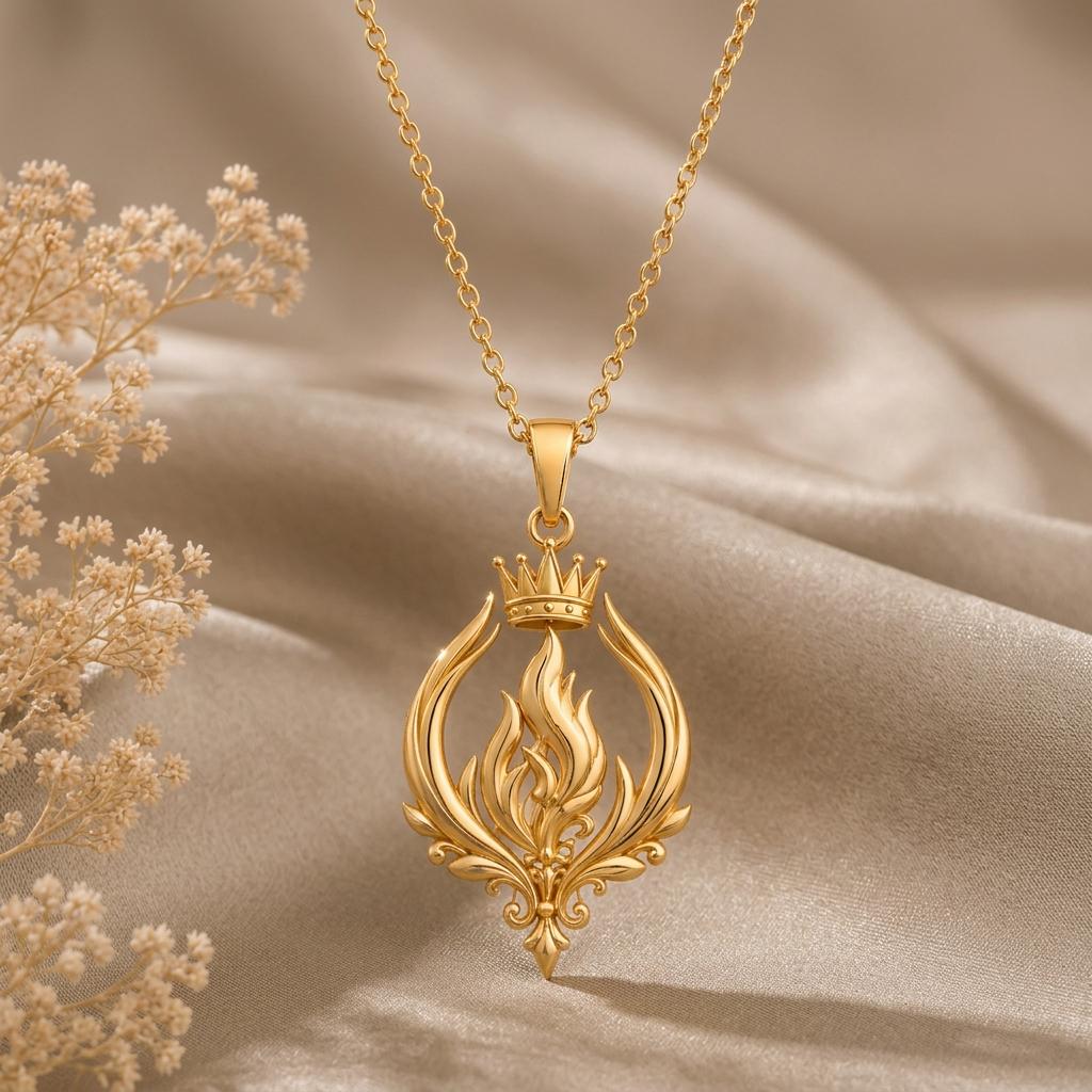 Empress Flame Crest Necklace | 925 Sterling Silver | Royal Flame Design | Empowerment Gift for Her