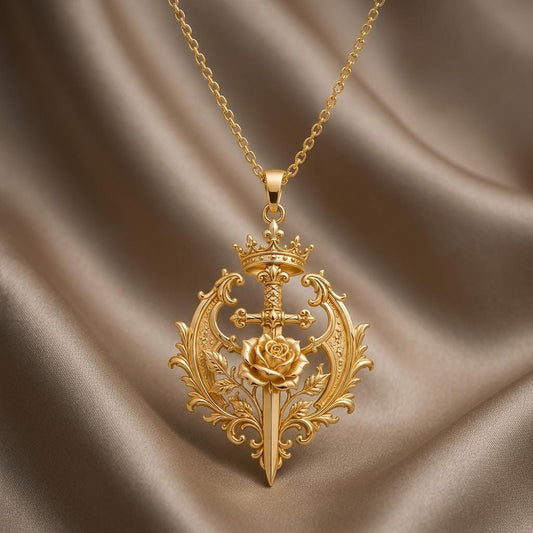 Close-up of handmade Sovereign Roseblade Necklace | Sterling Silver | Royal Gothic Floral | Empowerment Gift