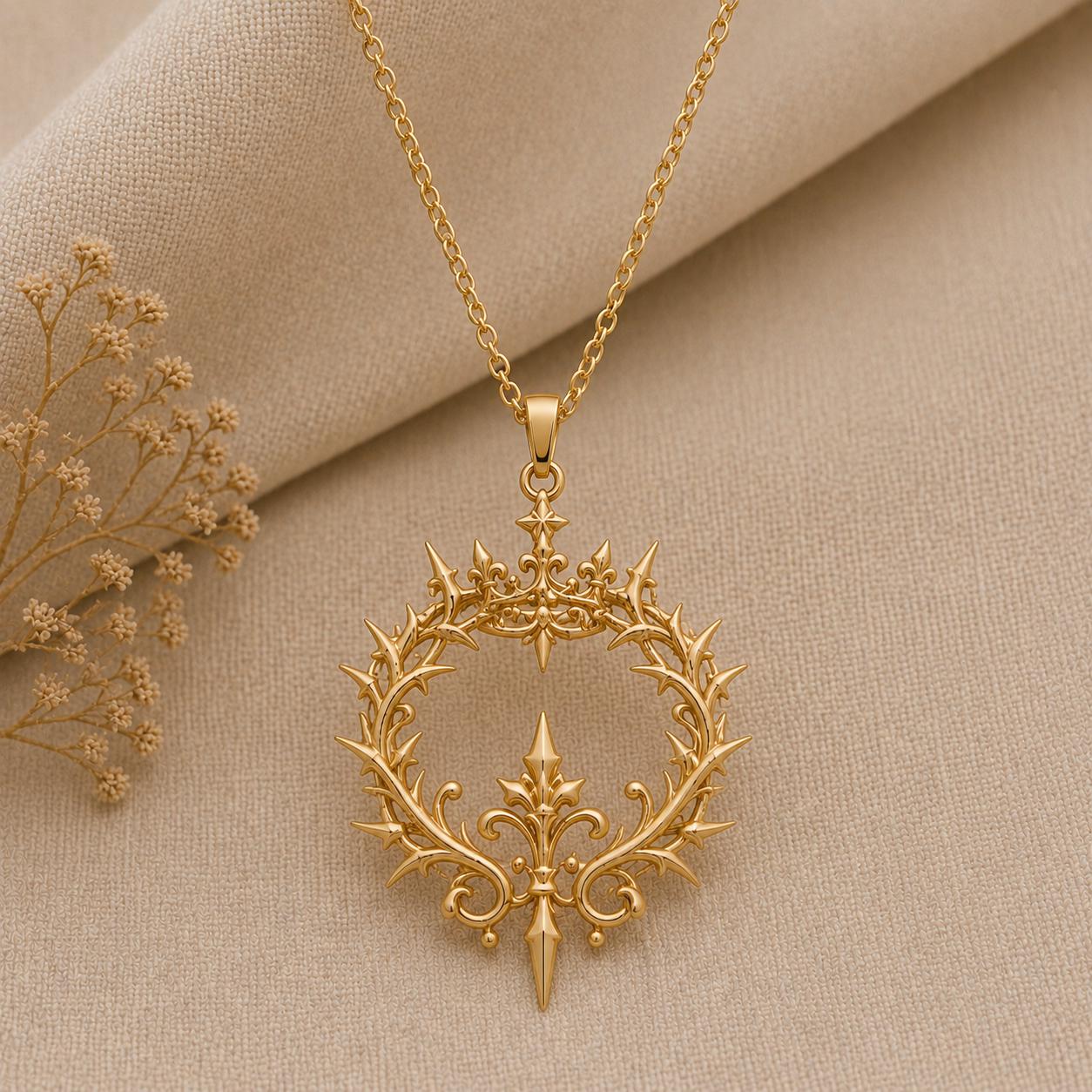 Majestic Thorn Crown Necklace | Gold Plated Sterling Silver | Regal Gothic Fantasy Jewelry | Empowerment Statement Gift