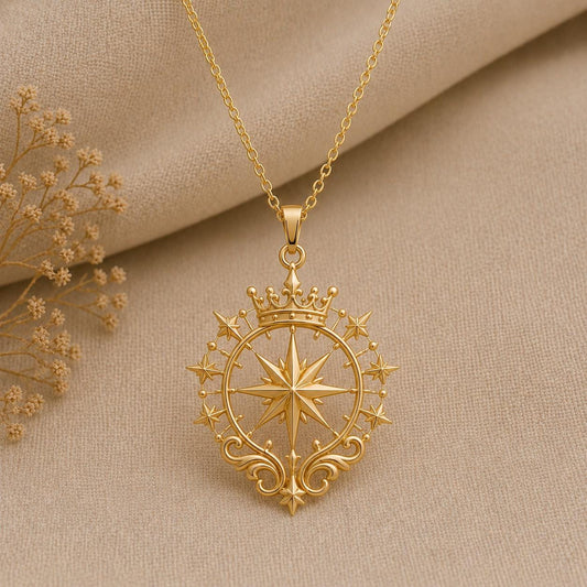 Queen Star Halo Pendant | 925 Sterling Silver | Celestial Royal Compass | Empowerment Guidance Gift
