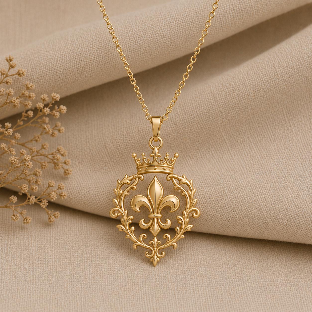 Sovereign Fleur Crest Pendant | 925 Sterling Silver | Royal Heraldry Jewelry | Empowerment Gift for Her