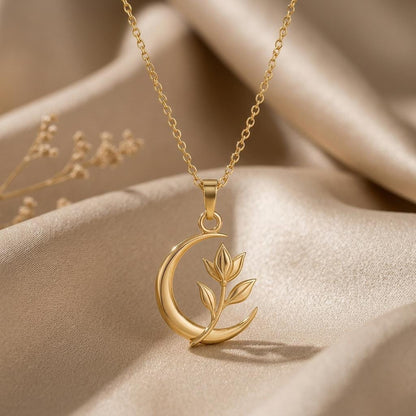 Lunar Petal Pendant | 925 Sterling Silver Necklace | Celestial Botanical Style | Thoughtful Gift for Her
