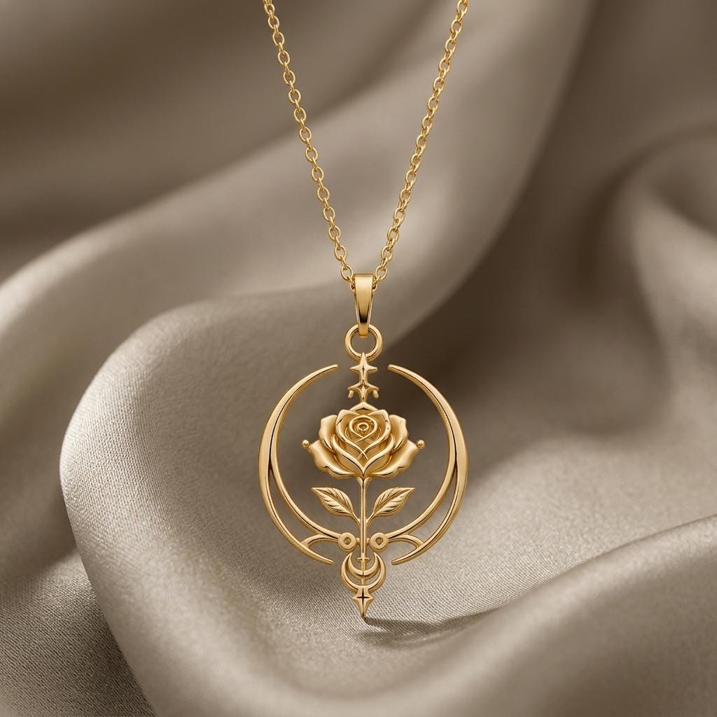 Eternal Rose Sigil Necklace | 925 Sterling Silver Necklace | Mystical Rose & Celestial | Romantic Anniversary Gift
