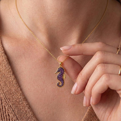 Amethyst Druzy Seahorse Necklace | 925 Sterling Silver | Oceanic Charm | Thoughtful Keepsake Gift