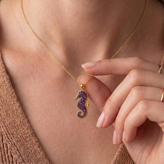 Amethyst Druzy Seahorse Necklace | 925 Sterling Silver | Oceanic Charm | Thoughtful Keepsake Gift