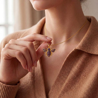 Amethyst Druzy Bee Necklace | 925 Sterling Silver | Nature Inspired Charm | Meaningful Gift for Her