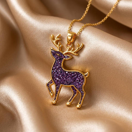 Amethyst Druzy Deer Necklace | Gold Plated 925 Silver | Nature Inspired Jewelry | Thoughtful Gift for Her