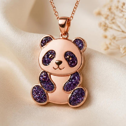 Amethyst Druzy Panda Necklace | Sterling Silver for Women & Girls | Cute Whimsical Animal Style | Perfect Birthday Gift for Her