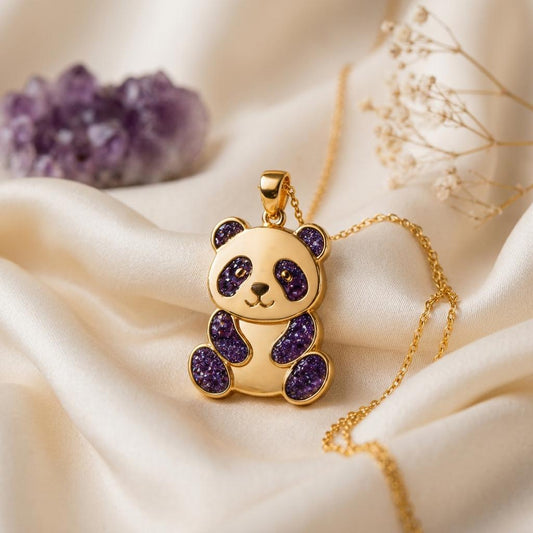 Amethyst Druzy Panda Necklace | Sterling Silver for Women & Girls | Cute Whimsical Animal Style | Perfect Birthday Gift for Her