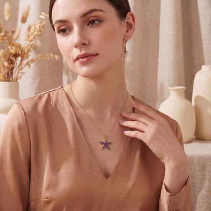 Amethyst Druzy Starfish Necklace | Gold Plated Silver Jewelry | Oceanic Nature Theme | Thoughtful Birthday Gift