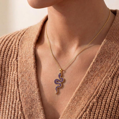 Amethyst Druzy Snake Necklace | 925 Sterling Silver | Mystical Serpent Design | Meaningful Spiritual Gift