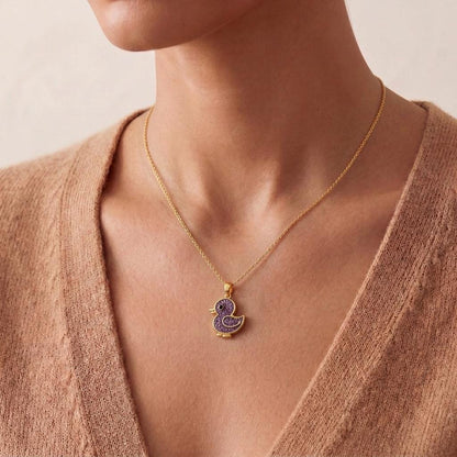 Amethyst Druzy Chick Necklace | 925 Sterling Silver for Women | Cute Animal Whimsical Style | Thoughtful Gift for Her