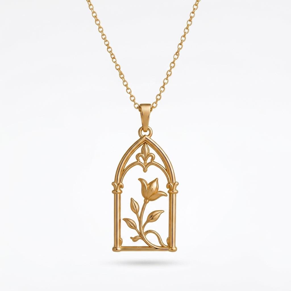 Royal Arch Bloom Necklace | 925 Sterling Silver | Gothic Floral Design | Thoughtful Gift for Her