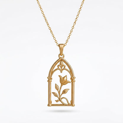 Royal Arch Bloom Necklace | 925 Sterling Silver | Gothic Floral Design | Thoughtful Gift for Her