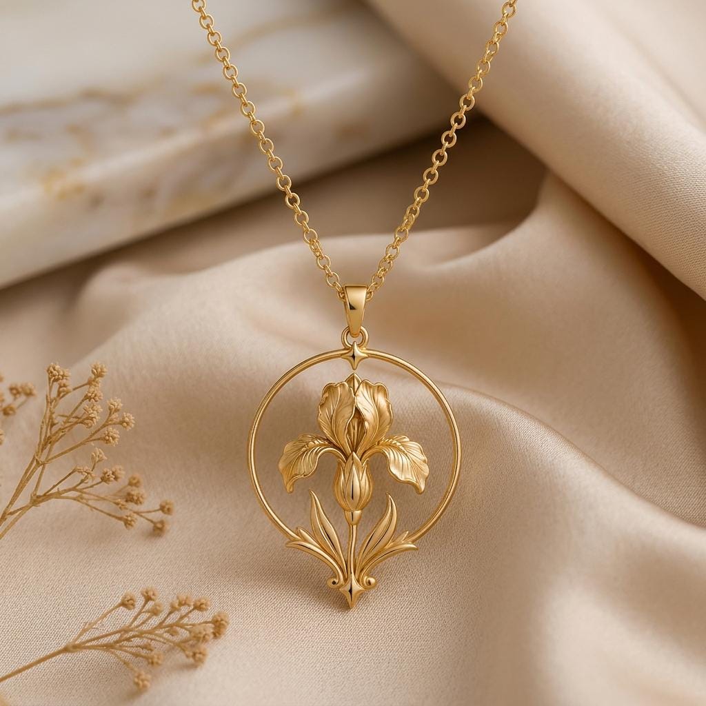 Queen Iris Halo Necklace | 925 Sterling Silver Necklace | Art Nouveau Floral Theme | Meaningful Gift for Her