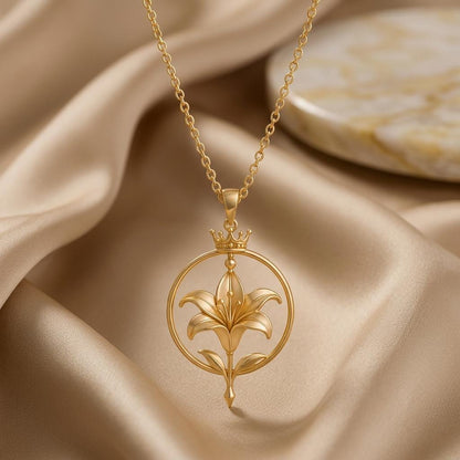 Crowned Lily Aura Pendant | 925 Sterling Silver | Elegant Floral Design | Meaningful Gift for Her