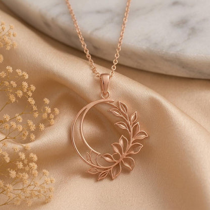 Crescent Petal Frame Necklace | 925 Sterling Silver | Botanical Crescent Design | Meaningful Gift for Her