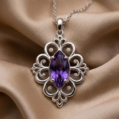 Royal Blossom Birthstone Necklace | 925 Sterling Silver | Vintage Floral Design | Personalized Celebration