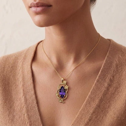 Floral Orbit Birthstone Necklace | Amethyst Birthstone | Elegant Floral Design | Meaningful Birthday Gift