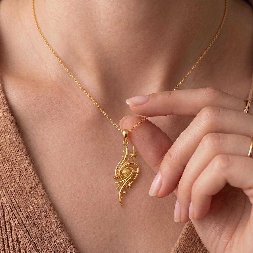 Golden Nebula Pendant | Gold Plated 925 Sterling Silver | Celestial Swirl Design | Meaningful Celebration Gift