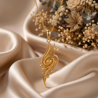 Golden Nebula Pendant | Gold Plated 925 Sterling Silver | Celestial Swirl Design | Meaningful Celebration Gift
