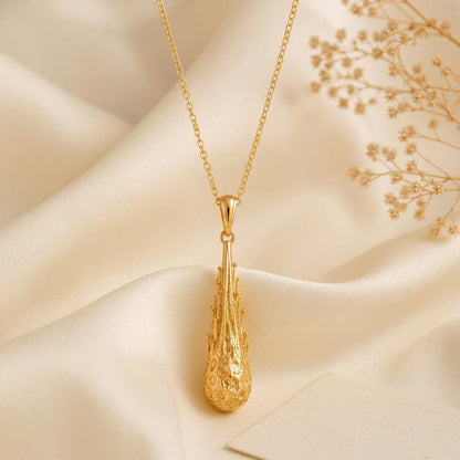 Gold Meteor Core Necklace | Gold Plated 925 Silver | Cosmic Abstract Design | Unique Statement Gift