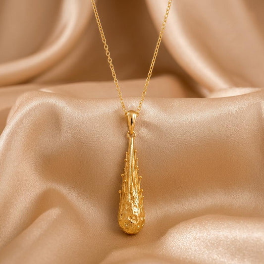 Gold Meteor Core Necklace | Gold Plated 925 Silver | Cosmic Abstract Design | Unique Statement Gift