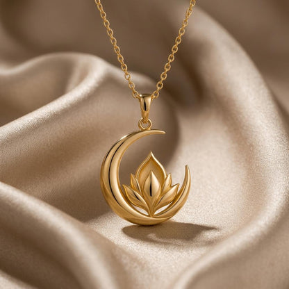Moon Petal Crest | 925 Sterling Silver | Celestial Lotus Design | Meaningful Gift for Her