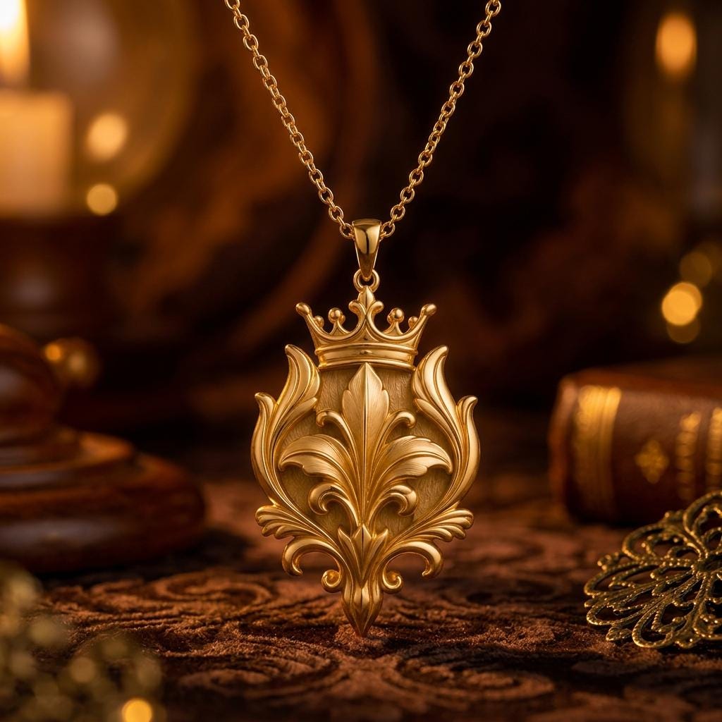 Royal Lily Crest | 925 Sterling Silver Necklace | Regal Ornate Design | Meaningful Gift for Her