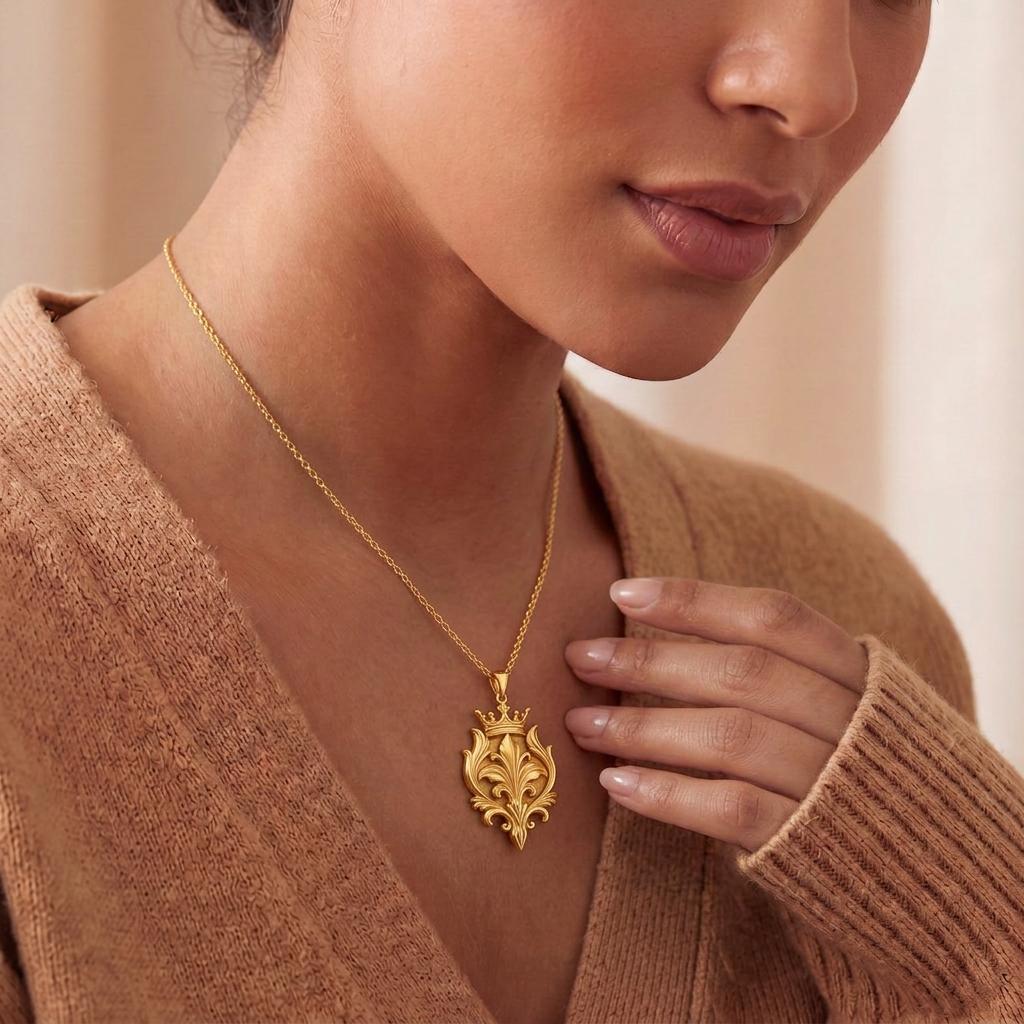Royal Lily Crest | 925 Sterling Silver Necklace | Regal Ornate Design | Meaningful Gift for Her