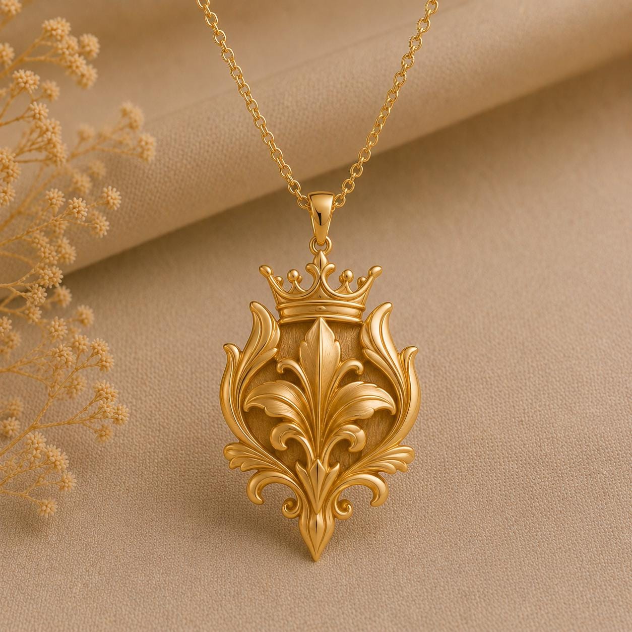 Royal Lily Crest | 925 Sterling Silver Necklace | Regal Ornate Design | Meaningful Gift for Her