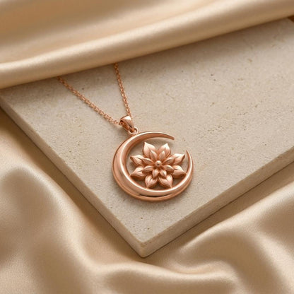 Eclipse Bloom Pendant | 925 Sterling Silver | Celestial Floral Design | Symbol of Growth & Harmony