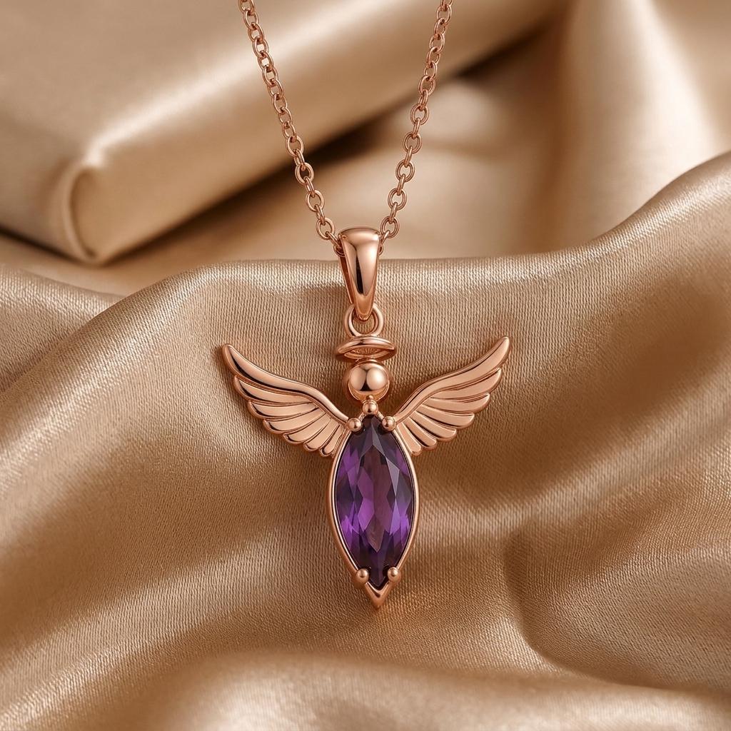 Angel Wing Necklace | 925 Silver Amethyst Charm | Guardian Angel Protection | Meaningful Sympathy Gift