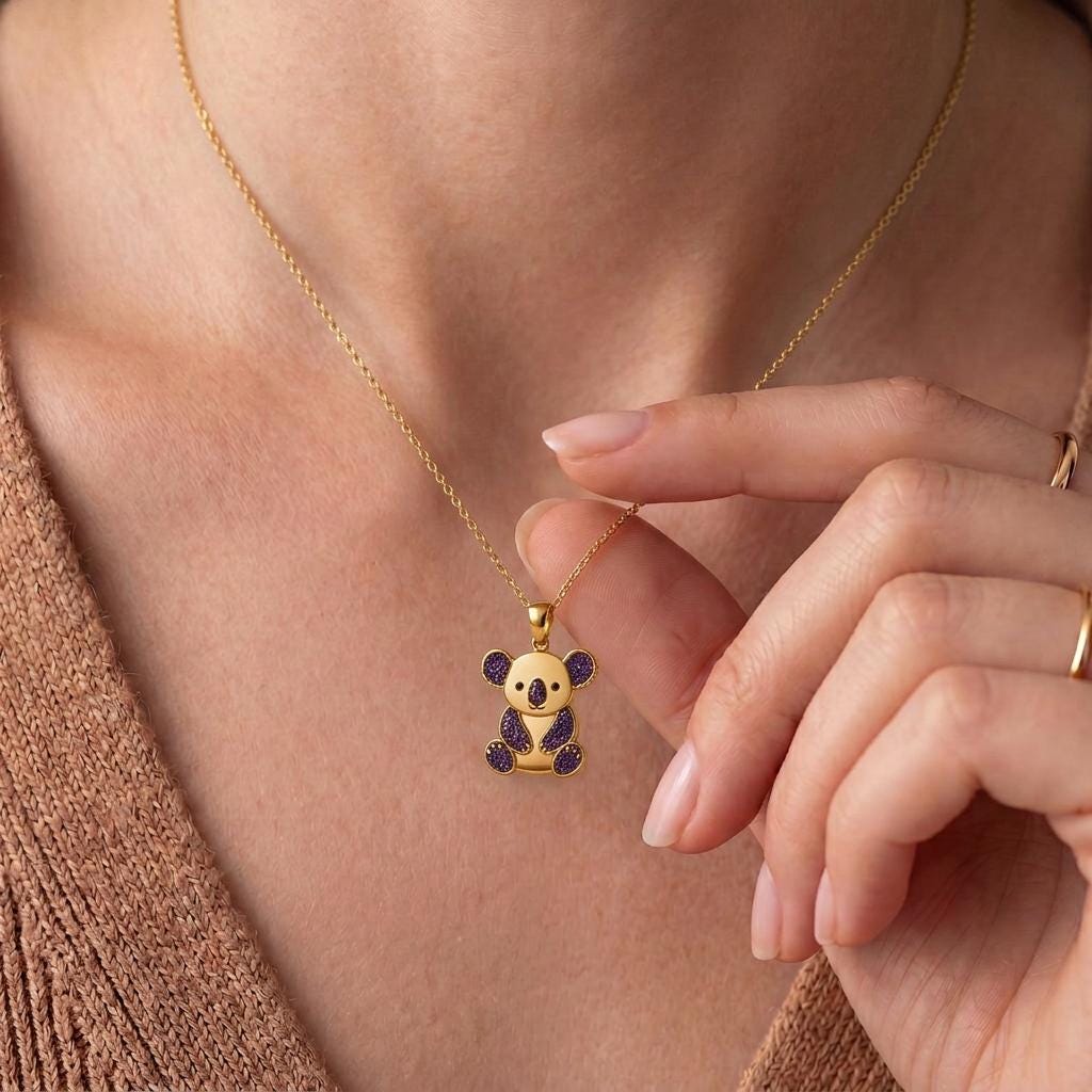 Amethyst Druzy Koala Necklace | Amethyst for Animal Lovers | Nature Inspired Koala Charm | Thoughtful Appreciation Gift