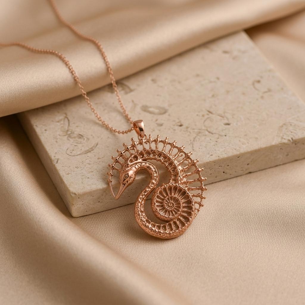 Fossil Swan Halo pendant | Sterling Silver Pendant | Nature Inspired Design | Unique Gift for Her