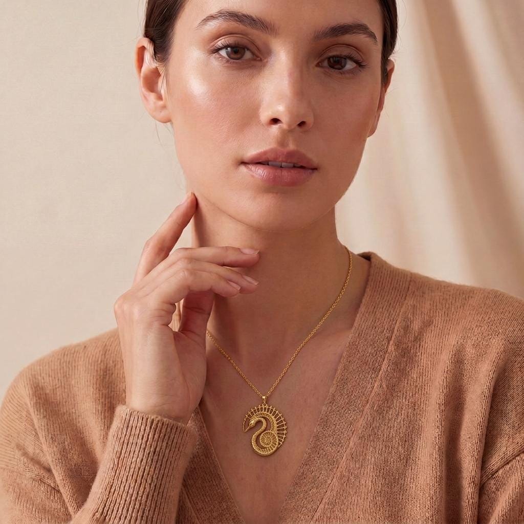 Fossil Swan Halo pendant | Sterling Silver Pendant | Nature Inspired Design | Unique Gift for Her