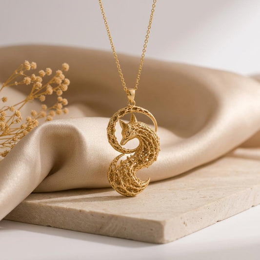 Close-up of handmade Ancient Fox Fossil | 925 Sterling Silver | Intricate Woodland Charm | Meaningful Nature Lover Gift