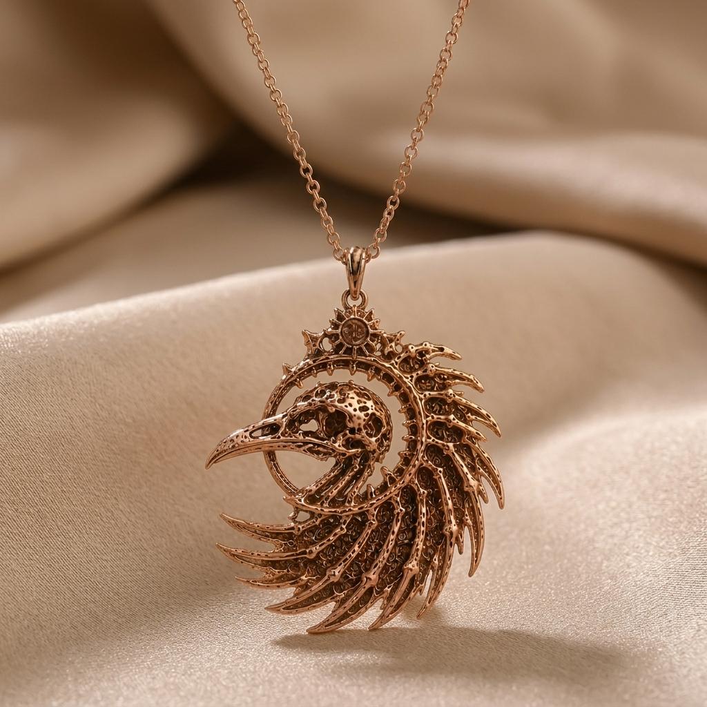 Fossil Raven Crest pendant | 925 Sterling Silver | Gothic Steampunk Style | Unique Statement Gift