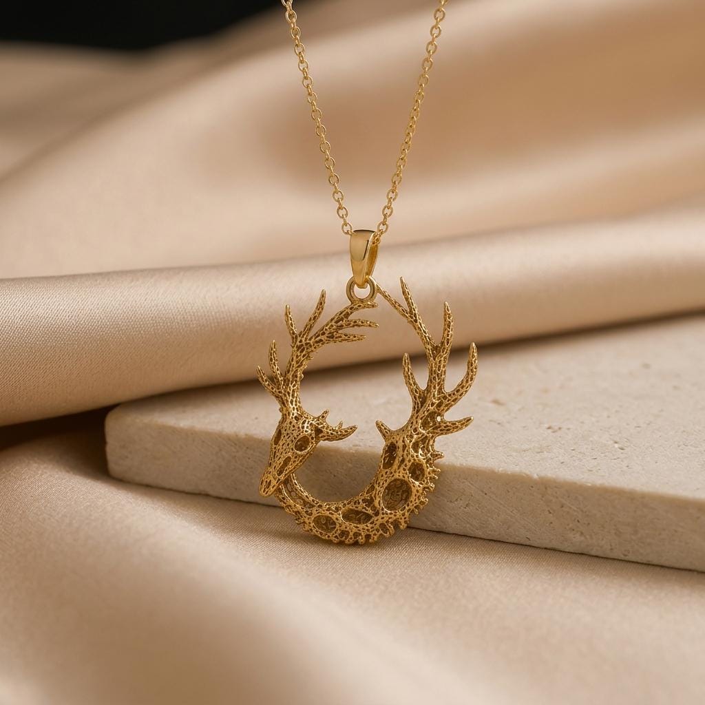 Fossil Deer Relic pendant | 925 Sterling Silver | Nature Inspired Antlers | Unique Wildlife Gift