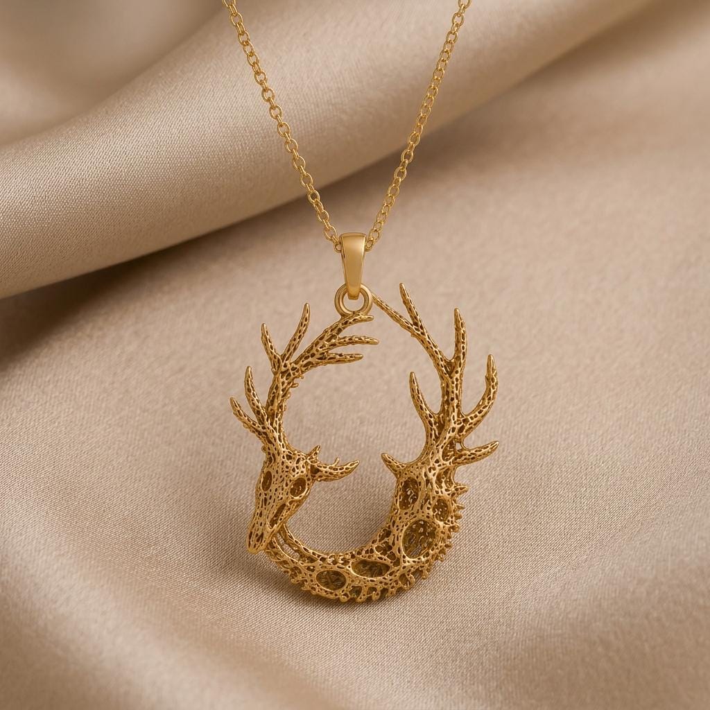 Fossil Deer Relic pendant | 925 Sterling Silver | Nature Inspired Antlers | Unique Wildlife Gift