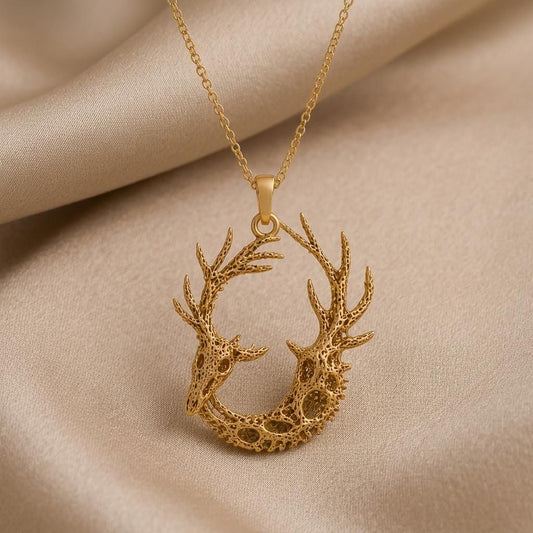 Fossil Deer Relic pendant | 925 Sterling Silver | Nature Inspired Antlers | Unique Wildlife Gift