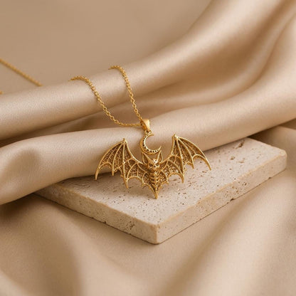 Lunar Bat Relic pendant | Gold Plated Sterling Silver | Gothic Celestial Theme | Unique Statement Gift