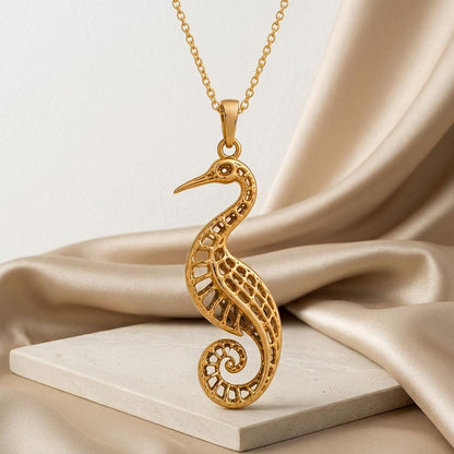 Fossil Crane Pendant | Sterling Silver Necklace | Filigree Bird Design | Symbolic Nature Gift