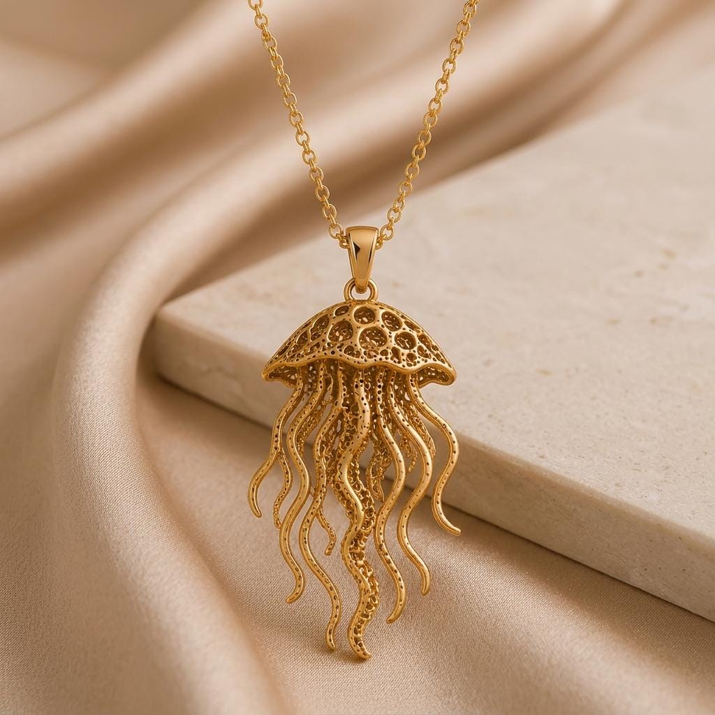 Fossil Jellyfish Halo | 925 Sterling Silver | Oceanic Charm | Thoughtful Gift