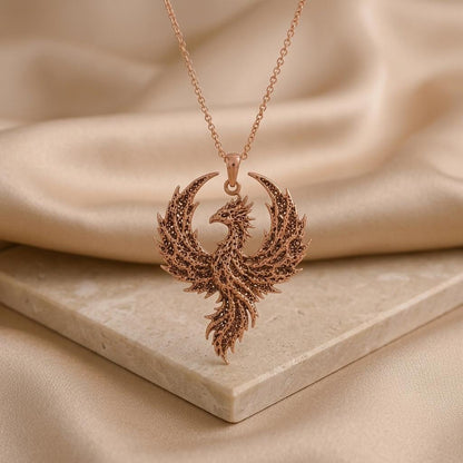 Fossil Phoenix Crest | 925 Sterling Silver Jewelry | Mythical Phoenix Theme | Symbol of Rebirth Gift