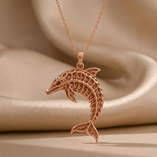 Fossil Dolphin Artifact | 925 Sterling Silver | Intricate Marine Filigree | Meaningful Ocean Gift