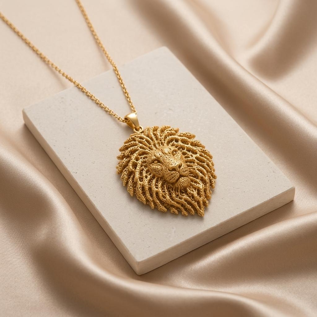 Ancient Lion Fossil pendant | 925 Sterling Silver Necklace | Nature Inspired Textured Design | Symbol of Strength Gift