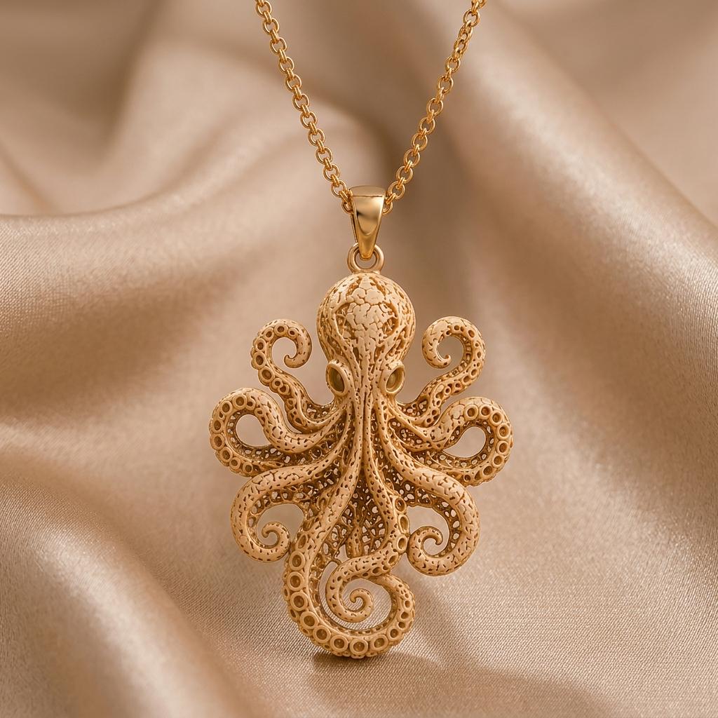 Fossil Octopus Pendant | 925 Sterling Silver | Intricate Ocean Design | Unique Gift for Her